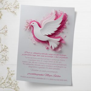 Vabilo za obhajilo "Rožnata golobica"